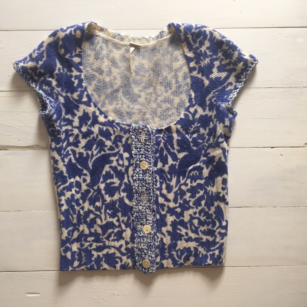 Free People Short Sleeve Button Down Sweater